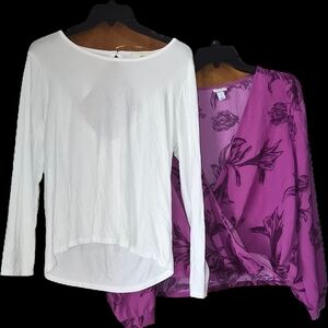 Copper Key White and Purple Long Sleeve Tops